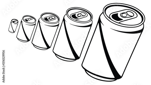 Black and white soda can vector illustration – minimalistic soft drink can icon, outline and solid style aluminum beverage can drawing, isolated on white background
