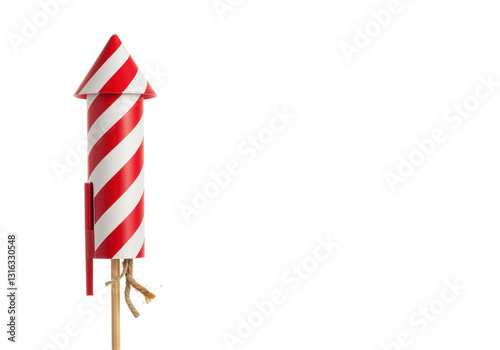 Isolated Red and White Striped Firework Rocket