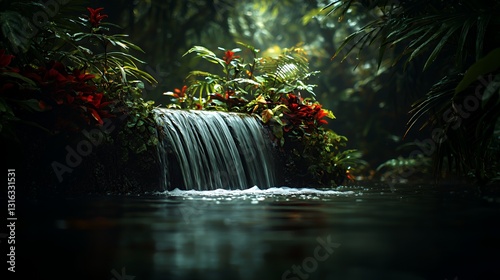 Serene Waterfall in Lush Tropical Forest