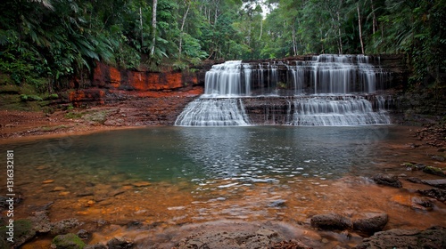 Serene Waterfall in Lush Tropical Forest