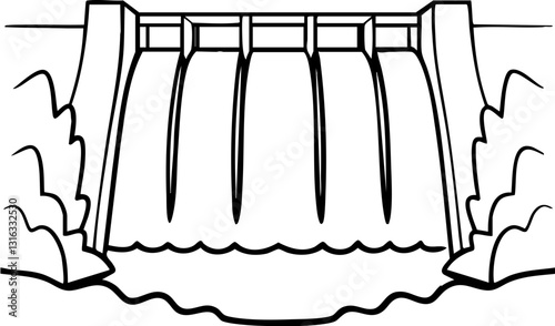 A dam with water flowing over it, surrounded by greenery, illustrating water management and engineering.
