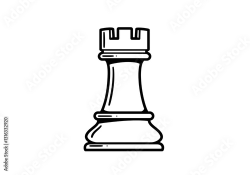 Isolated Chess Rook Piece in Minimalist Black and White Illustration