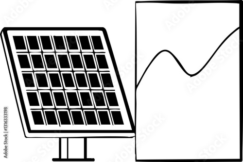 A solar panel beside a graph, illustrating the relationship between solar energy production and performance metrics.