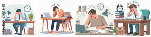 Vector of a person studying and having a headache