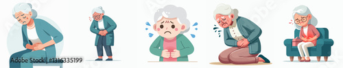 Vector of a person holding his stomach in pain