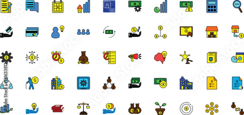 financial services diverse icon set contains various icons related to finance - color icon