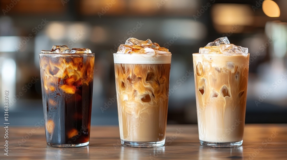 A symphony of iced beverages: a refreshing iced coffee, a frothy iced cappuccino, and yet another iced coffee, a testament to the versatility of this beloved cold brew. A symphony of iced beverages: a refreshing iced coffee, a frothy iced cappuccino, and yet another iced coffee, a testament to the versatility of this beloved cold brew.