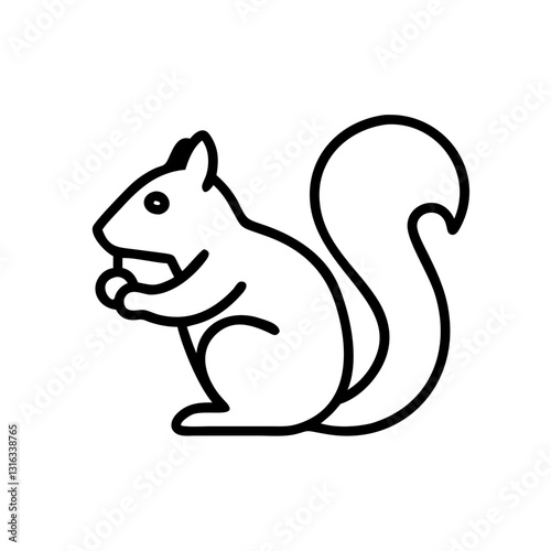 Squirrel icon holding nut, represents nature and wildlife, black outline, modern design