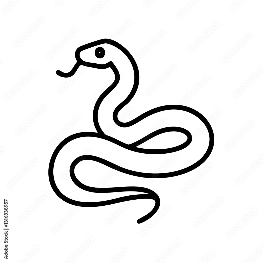 rattlesnake icon coiling with tongue out, black outline, modern design rattlesnake icon coiling with tongue out, black outline, modern design