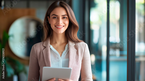 Portrait of girl leader or manager at a team planning, collaboration and strategy business meeting. Woman empowerment, leadership and management at a marketing office of a startup corporate company
