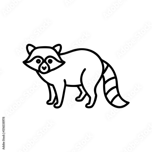 Raccoon icon with inquisitive expression, exploring, black outline, modern design