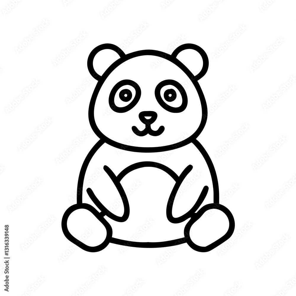 Panda icon sitting with a friendly expression, black outline, modern design Panda icon sitting with a friendly expression, black outline, modern design