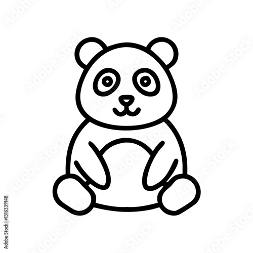 Panda icon sitting with a friendly expression, black outline, modern design