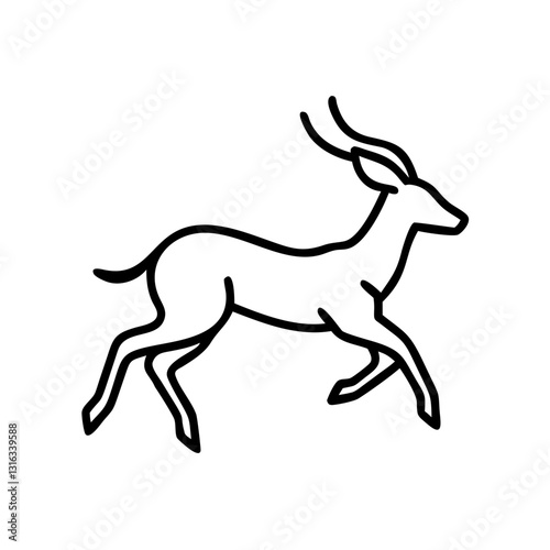 Running antelope icon in motion, black outline, modern design
