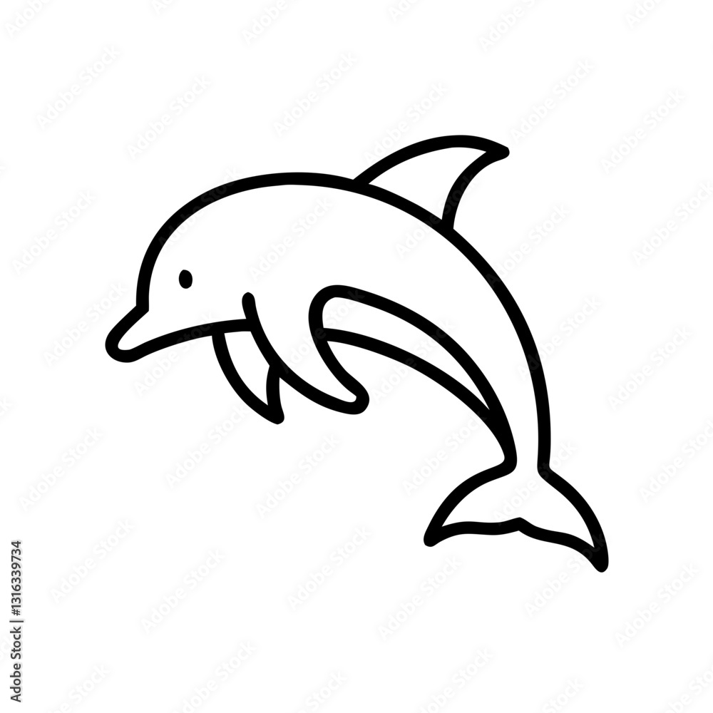 Dolphin icon swimming playfully, black outline, modern design Dolphin icon swimming playfully, black outline, modern design