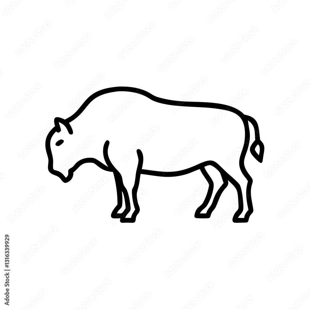 Bison icon standing in profile, black outline, modern design Bison icon standing in profile, black outline, modern design