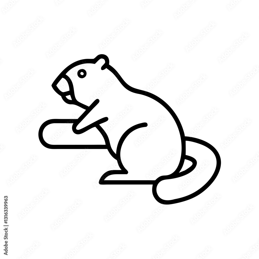 Beaver icon holding a log, black outline, modern design