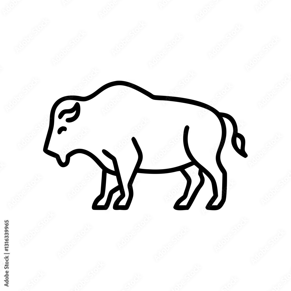 Bison icon standing majestically, depicting strength and resilience, black outline, modern design Bison icon standing majestically, depicting strength and resilience, black outline, modern design