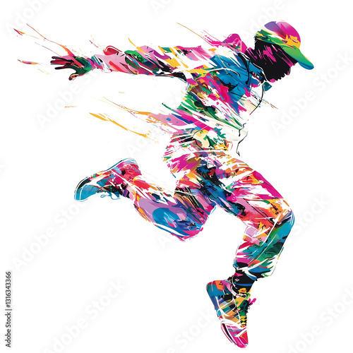 Street dance pose elements, graffiti, colorful, trendy, free clipping material