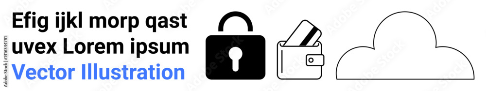 Three main icons for secure online payment a closed lock, a wallet with cards, and a cloud. Ideal for cybersecurity, ecommerce, finance, cloud storage, online services, data protection Three main icons for secure online payment a closed lock, a wallet with cards, and a cloud. Ideal for cybersecurity, ecommerce, finance, cloud storage, online services, data protection