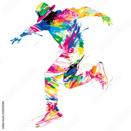 Street dance pose elements, graffiti, colorful, trendy, free clipping material
