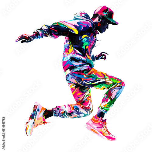 Street dance pose elements, graffiti, colorful, trendy, free clipping material