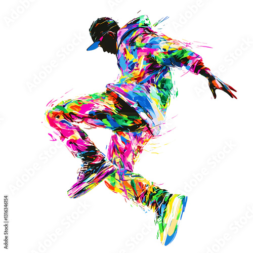 Street dance pose elements, graffiti, colorful, trendy, free clipping material
