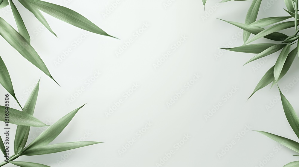 Obraz premium Green Leaves Frame on White Background