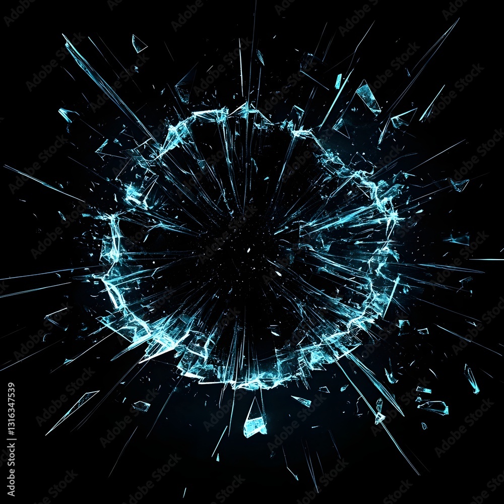 Obraz premium Shattering Burst of Radiant Crystalline Fractals on Dark Background