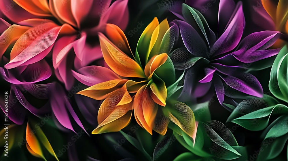 Vibrant Autumnal Foliage: A Digital Painting of Colorful Plants AI Generated Vibrant Autumnal Foliage: A Digital Painting of Colorful Plants AI Generated