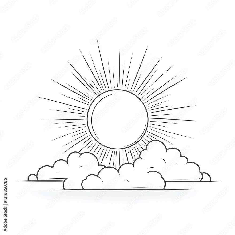 Cloudy sky weather forecast symbolized by a minimalist black and white icon graphic Cloudy sky weather forecast symbolized by a minimalist black and white icon graphic