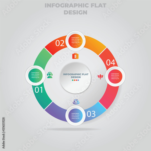 Circular infographic design, four steps, gray background, process
