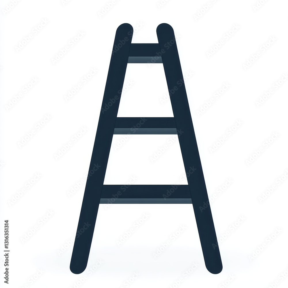 Standing upright against a white background, a sleek black ladder signifies progress and success in one's profession and personal life Standing upright against a white background, a sleek black ladder signifies progress and success in one's profession and personal life
