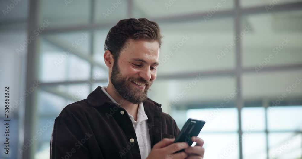 Creative, smile and man with smartphone, typing and market research for business, online and browsing. Office, brand manager and competition analysis on social media, planning and person with mobile Creative, smile and man with smartphone, typing and market research for business, online and browsing. Office, brand manager and competition analysis on social media, planning and person with mobile