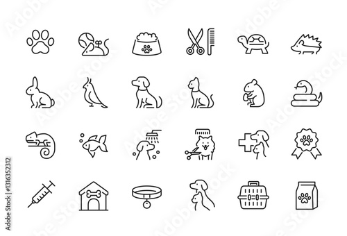 Pet Care, Veterinary and Pet Grooming  related icon set - Editable stroke, Pixel perfect at 64x64