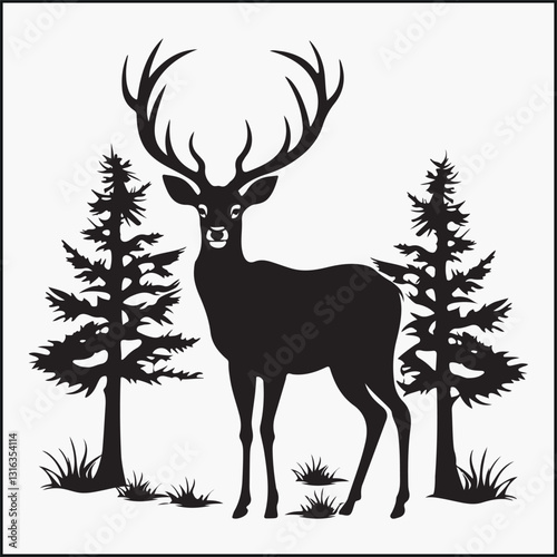 deer standing ,tranquil forest
