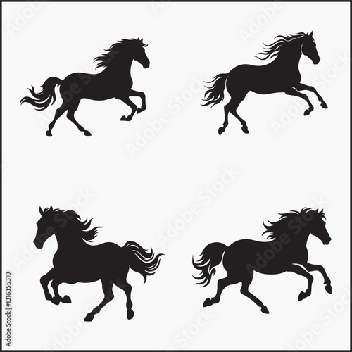 Horse Running black silhouette 