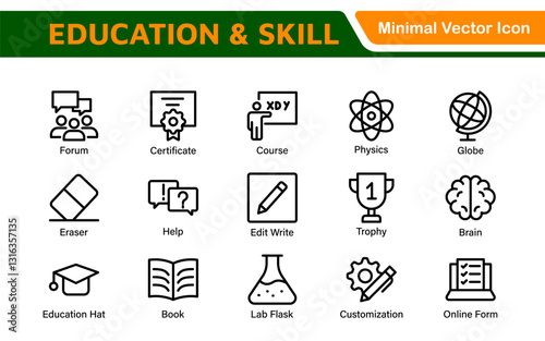 Education Icons Collection. Vector-Based Icons for School, College, Learning Resources, Study, and Teaching Tools
