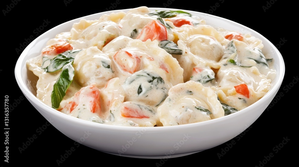 Creamy Garlic Ravioli with Fresh Basil in Bowl Creamy Garlic Ravioli with Fresh Basil in Bowl
