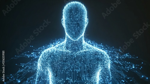 Artificial Intelligence Embodiment: Digital Humanoid with Glowing Circuitry