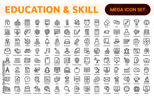 Education Icons Collection. Vector-Based Icons for School, College, Learning Resources, Study, and Teaching Tools