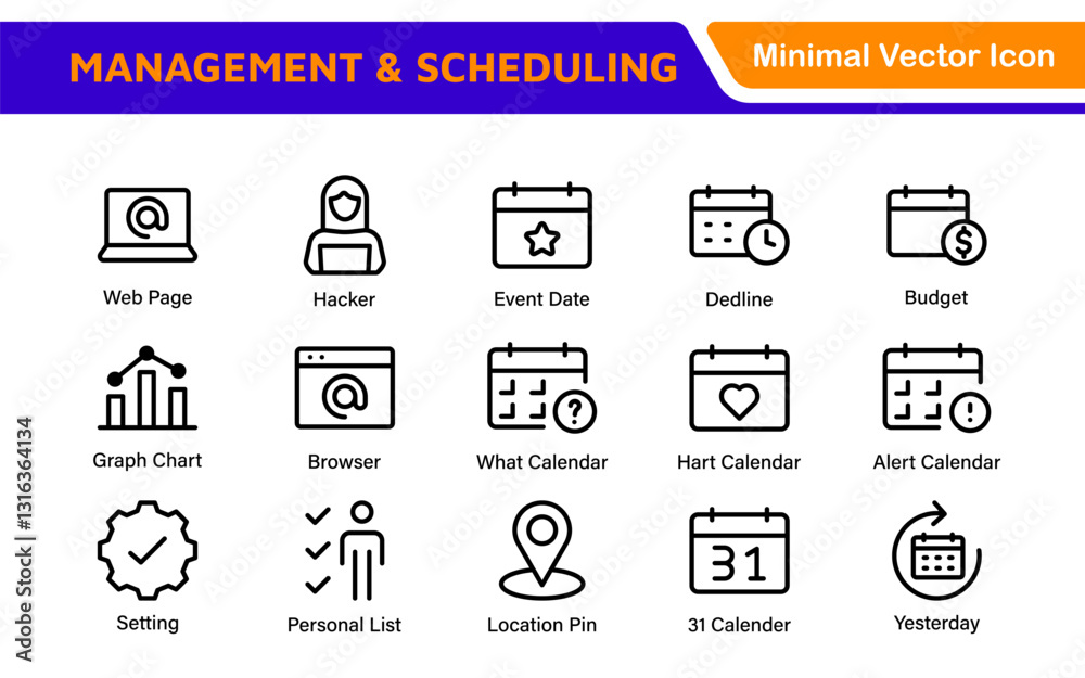 Management Administration and Scheduling Organizer Icons - Professional Vector Illustrations Management Administration and Scheduling Organizer Icons - Professional Vector Illustrations