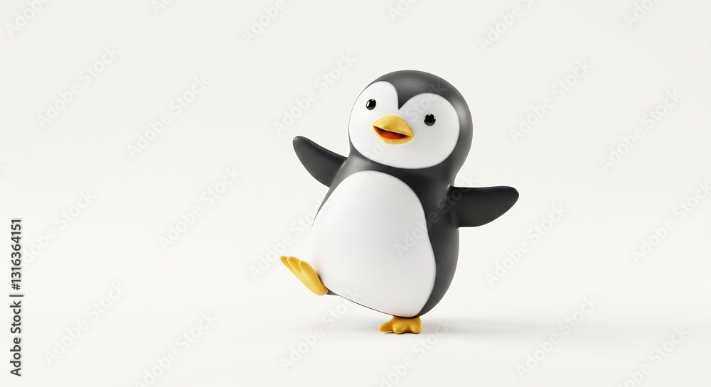 Obraz premium Joyful cartoon penguin playfully dances against bright white background. AI Generated