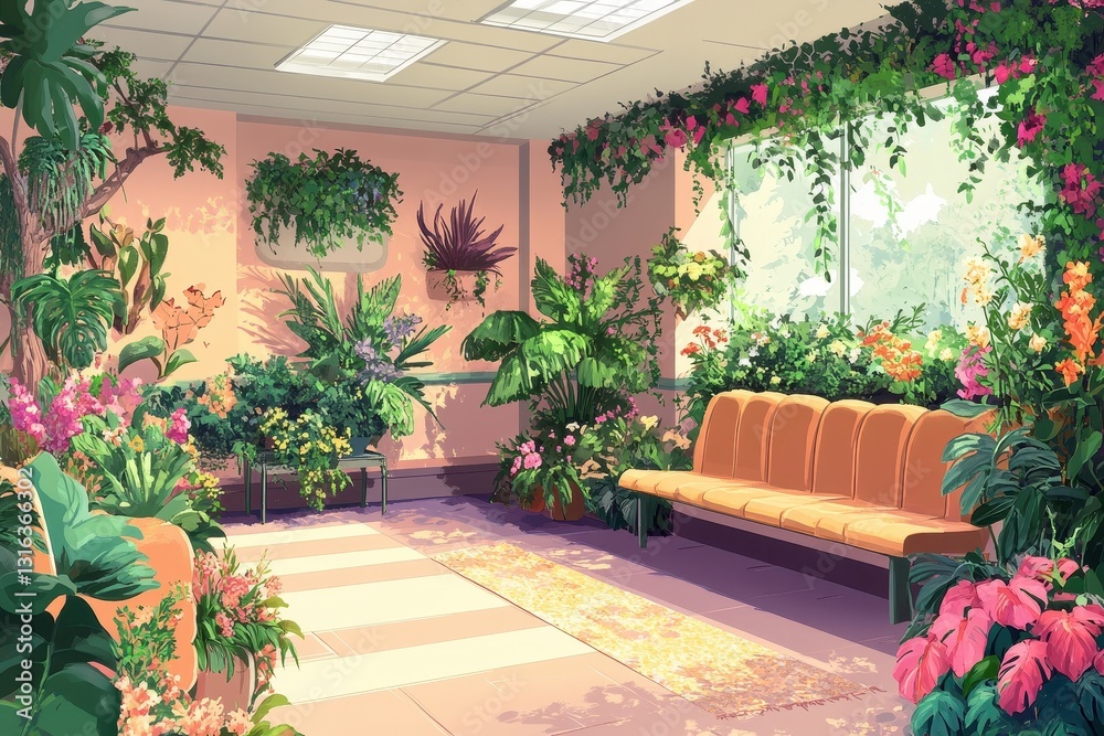 Naklejka premium An indoor scene featuring many beautiful and colorful plants