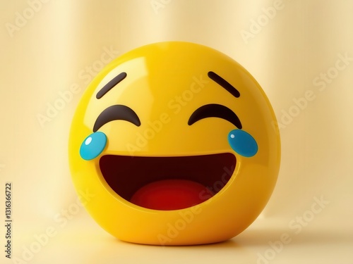 3D Rendering of a Yellow Emoji Laughing with Tears