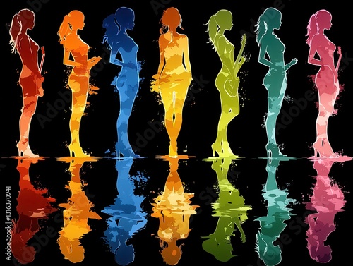 A symphony of silhouettes, each one a testament to the joy of music, whether strumming a guitar, tapping out a rhythm, or belting out a soulful note, against the backdrop of vibrant lights and 