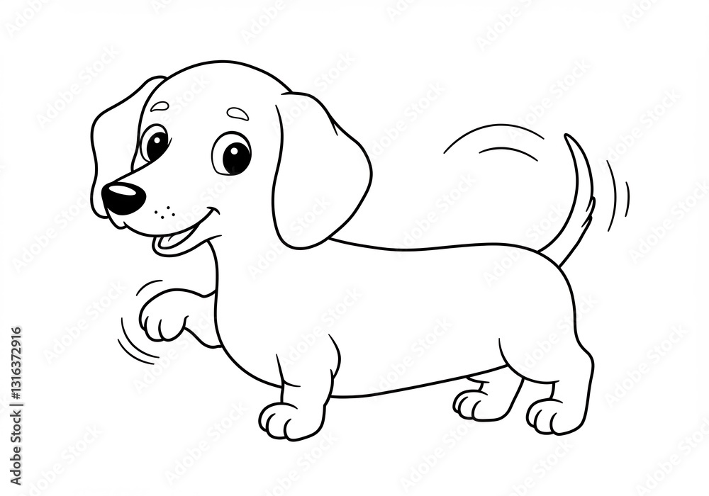 Happy Dachshund Puppy Cartoon Line Art. AI Generated Happy Dachshund Puppy Cartoon Line Art. AI Generated