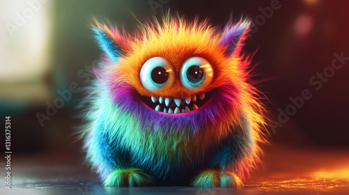 A charmingly vibrant, endearingly fluffy cute monster with a contagious smile, pastel colored and glowing with joy
