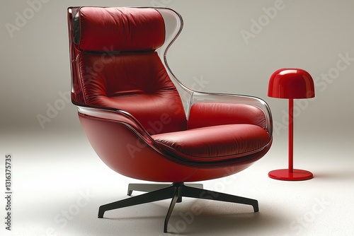 Modern red armchair and lamp set on minimalist background showcasing contemporary design trends