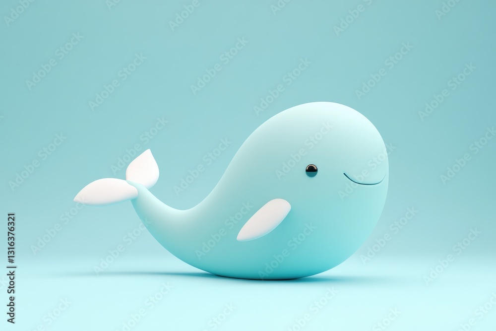 Obraz premium A Friendly Smiling Cartoon Whale Is Posed Against Blue Background